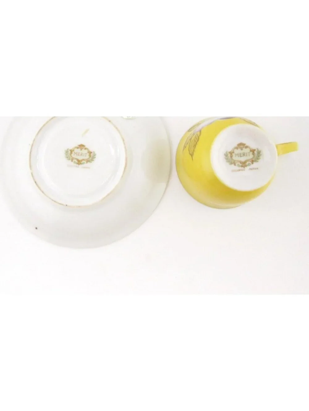 Vintage Tea Cup & saucer Yellow Floral Merit Made In Occupied Japan Hand Painted
